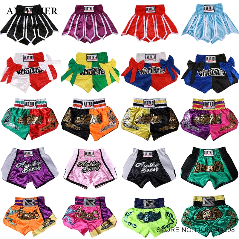 

Muay Thai Pants Gladiator Style Kick Boxing Shorts Men Women Kids Embroidery MMA Trunks Satin Grappling Kickboxing Fight Wear