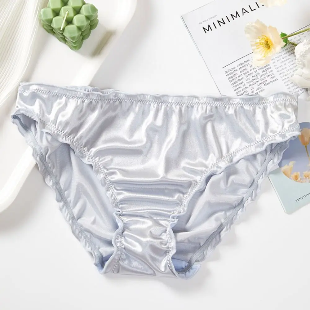 Comfortable Low Waist Satin Silk Panties Thin Solid Color Ruffles Briefs Breathable Women Lingeries Women's Panties Girl