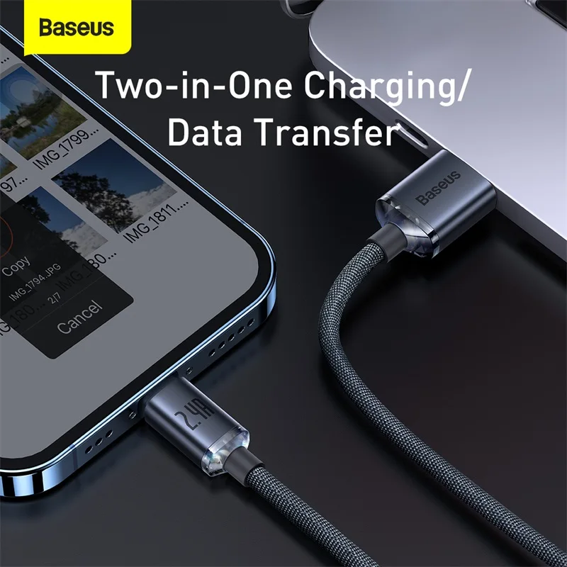 Baseus 2.4A USB Cable For iPhone 12 13 11 Pro Max X XR XS 8 7 iPad Cable Charging Charger USB Mobile Phone Cables