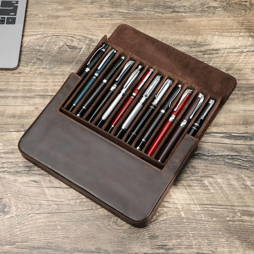 

Luxury Pen Case Box Wear Resistant Removable Pen Tray Pen Storage Pouch Vintage Handmade Fountain Pen Leather Case Stationery