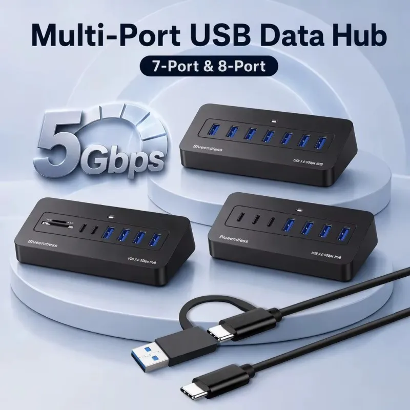 hit productMultiport 7 In 1 Type C USB C USB-C Hub to USB 3.0 Hub Multi-Port Splitter 7 Port High Speed USB 3.0 Data Hub Docking
