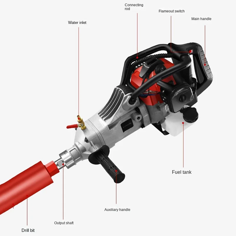 1.2 KW Portable Core Drilling Rig with Gasoline Engine Two-Stroke Non-Electric Engineering Drilling Machine Road Coring Machine