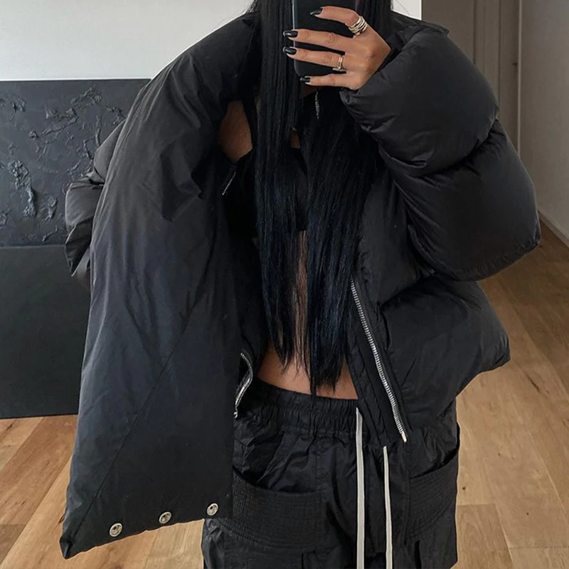 OMSJ 2026 New Arrivals Cotton Padded Parka Coat Trendy High Collar Warm Thick Zipper Loose Puffy Jacket Outwear Women Streetwear