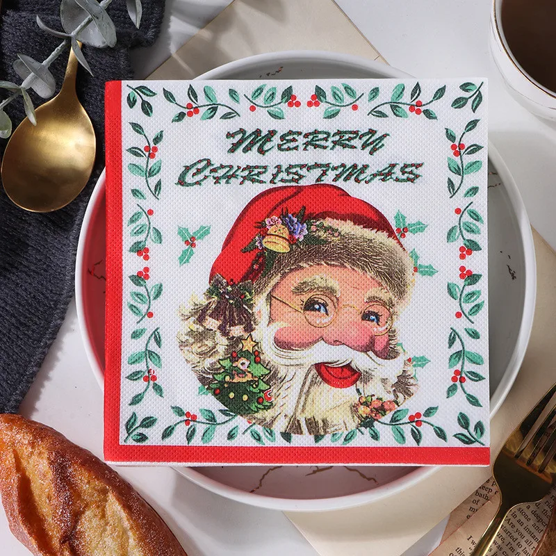 20Pcs/pack 33x33cm Merry Christmas Series Printed Paper Disposable Tableware Napkin Tissues Xmas Party Decor