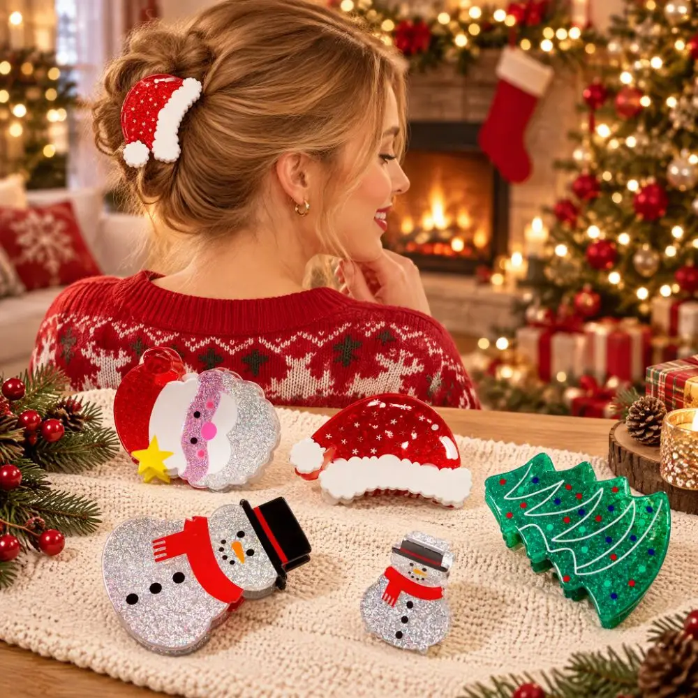 Acrylic Christmas Hair Claw PVC Merry Christmas Cute Shark Clip Santa Claus Cartoon Style Xmas Cartoon Hair Clip Cute Girls
