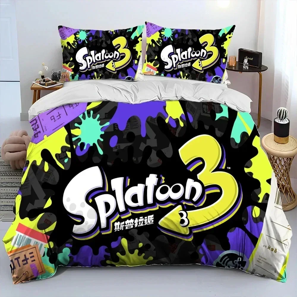 2025 New 3D Print S-Splatoon Game Gamer Cartoon Comforter Bedding Set,Duvet Cover Bed Set Quilt Cover Pillowcase Bedding Set