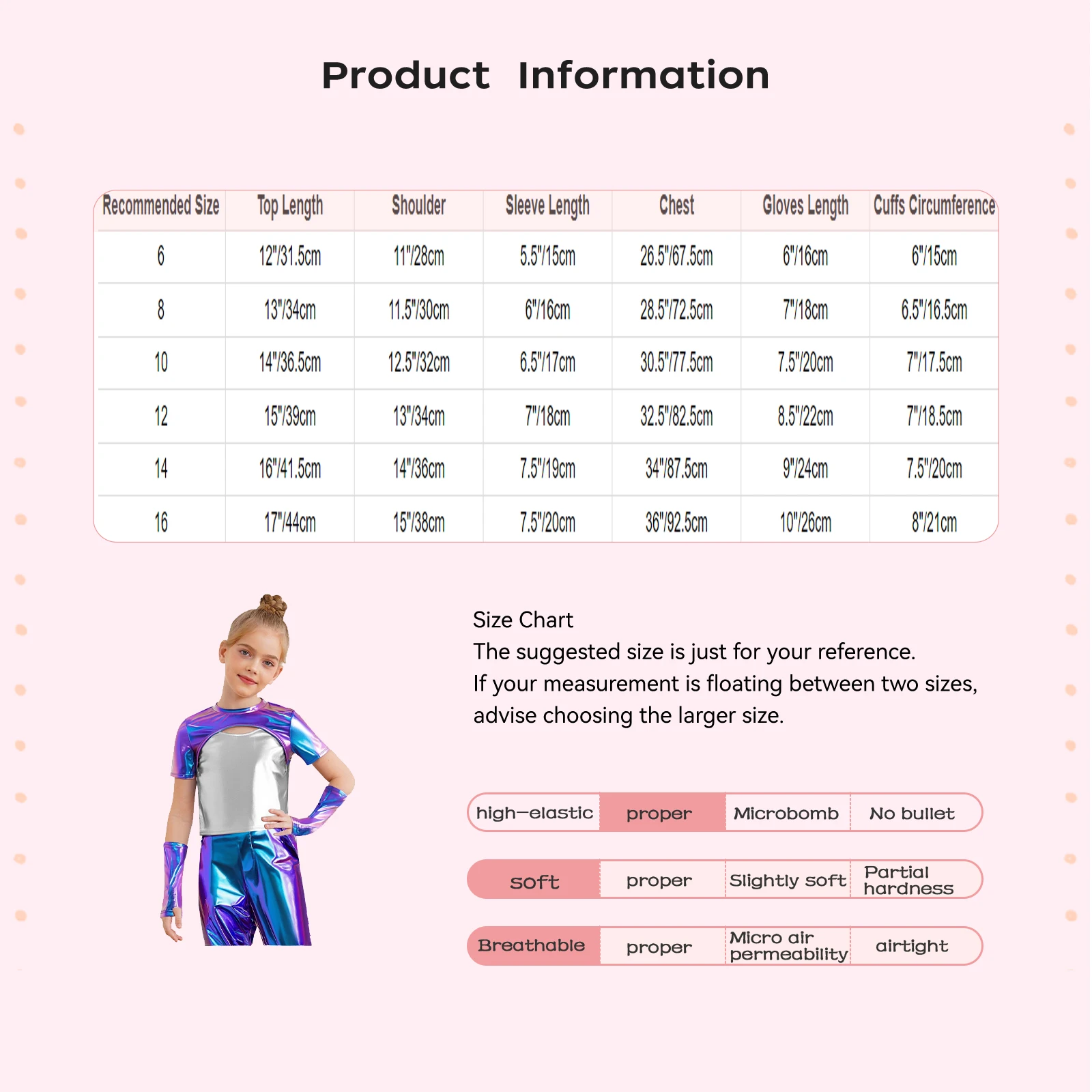 Kids Girls Hip-Hop Jazz Dance Performance Tops Short Sleeve Cutout Front Color Block Metallic Top with Gloves for Cheerleading