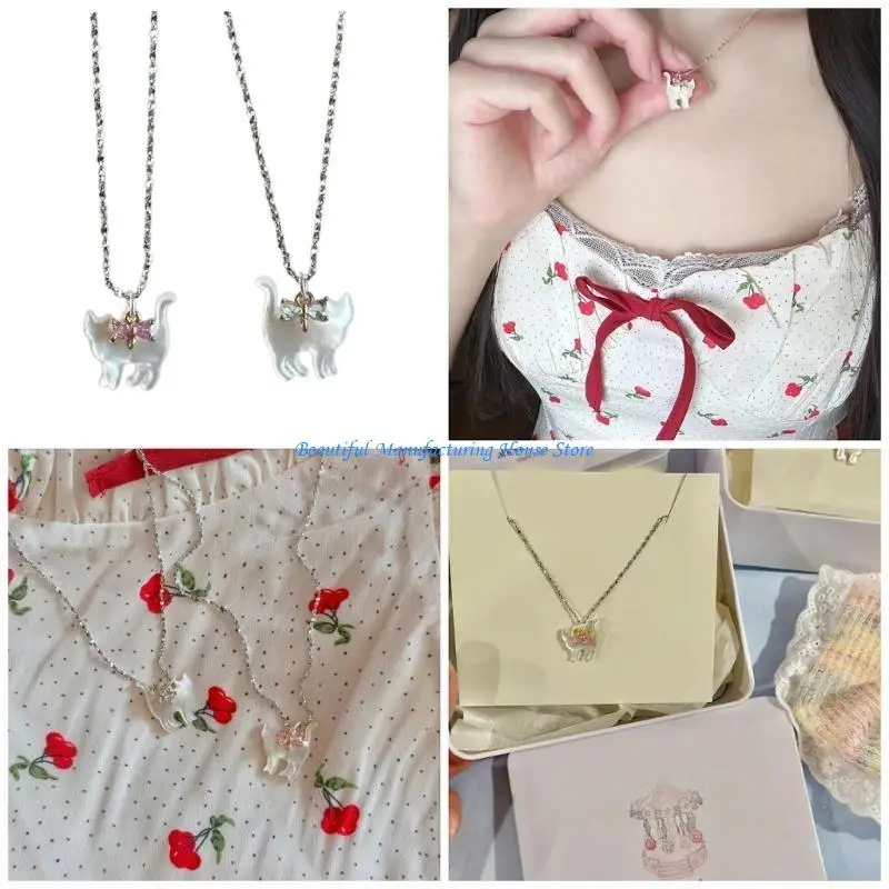 

E56A Zircon Bowknot Pendant Necklace Adjustable Length Clavicle Chain Ornament