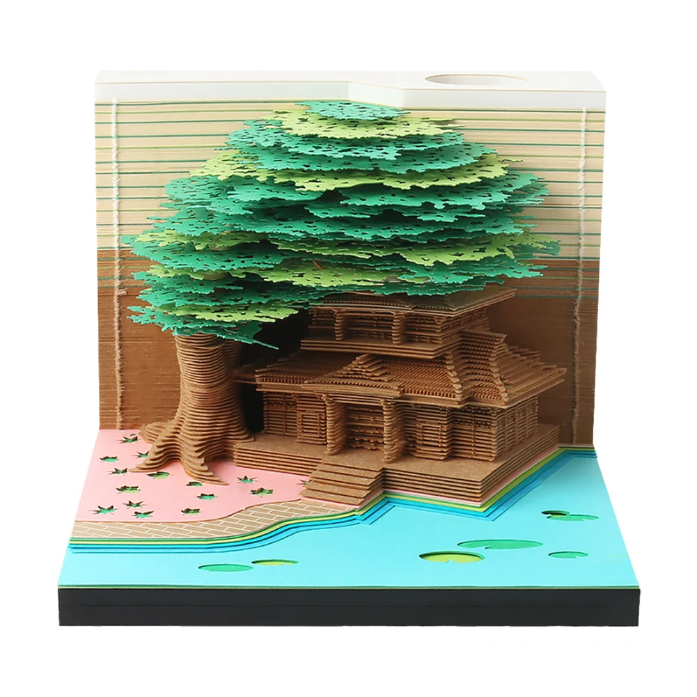 3D Desk Calendar 2025 Tear-Away 3D Paper Art Notepad with LED Light Paper Carving Calendar Memo Pad Calendar for House Gift