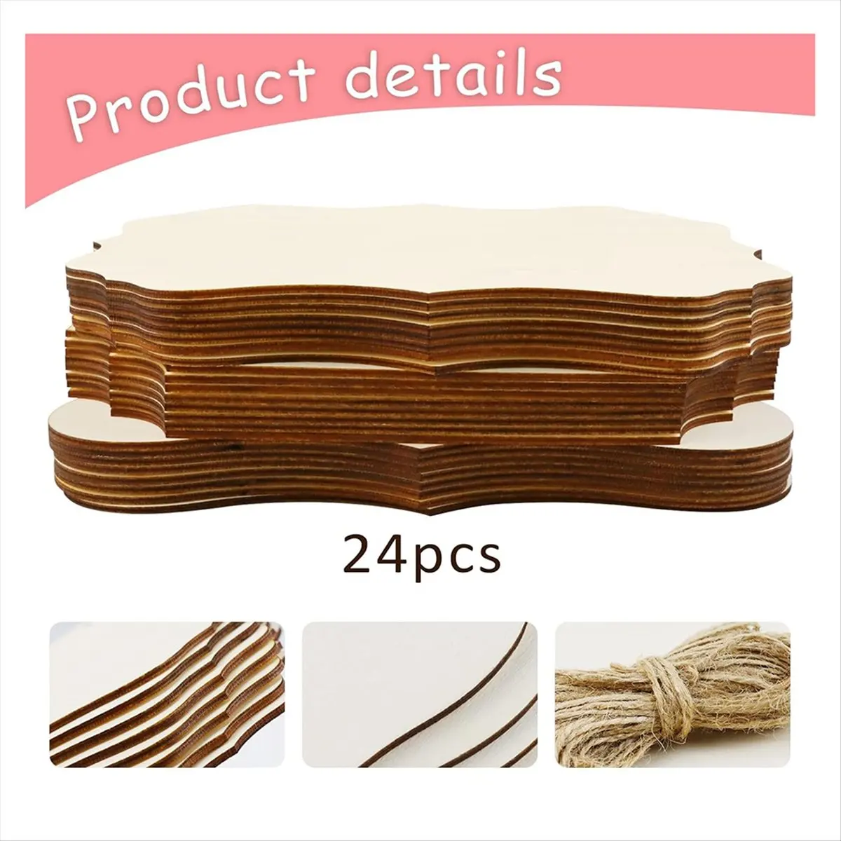 A56K 24 Pcs Unfinished Hanging Wood Sign Blank with Ropes,Rectangle Blank Wood Sign Plain Hanging Craft Door Signs Wall Art