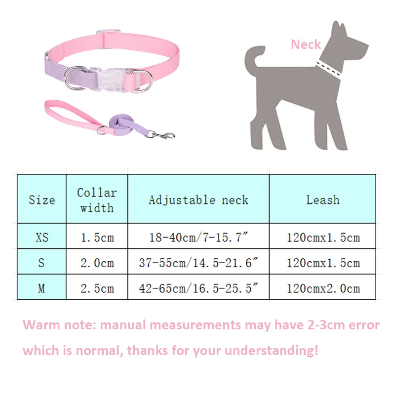 Dog collar and Leash Set Polyester Webbing with various contrasting colors  Adjustable Pet Collar Leash for Small Medium Dogs