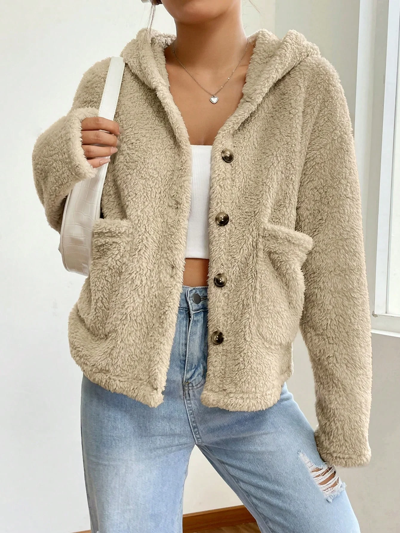 Abrigo de piel de manga larga con capucha para mujer, ropa de abrigo cálida y elegante para otoño e invierno