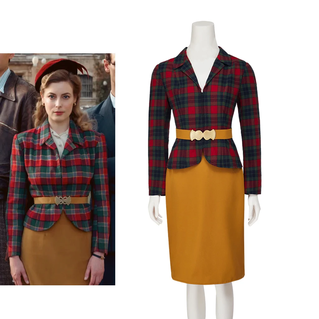 Transatlantic Gillian Jacobs Plaid Blazer Hip Skirt Suit Women Formal Dress Uniform Halloween Carnival Party Cosplay Costume