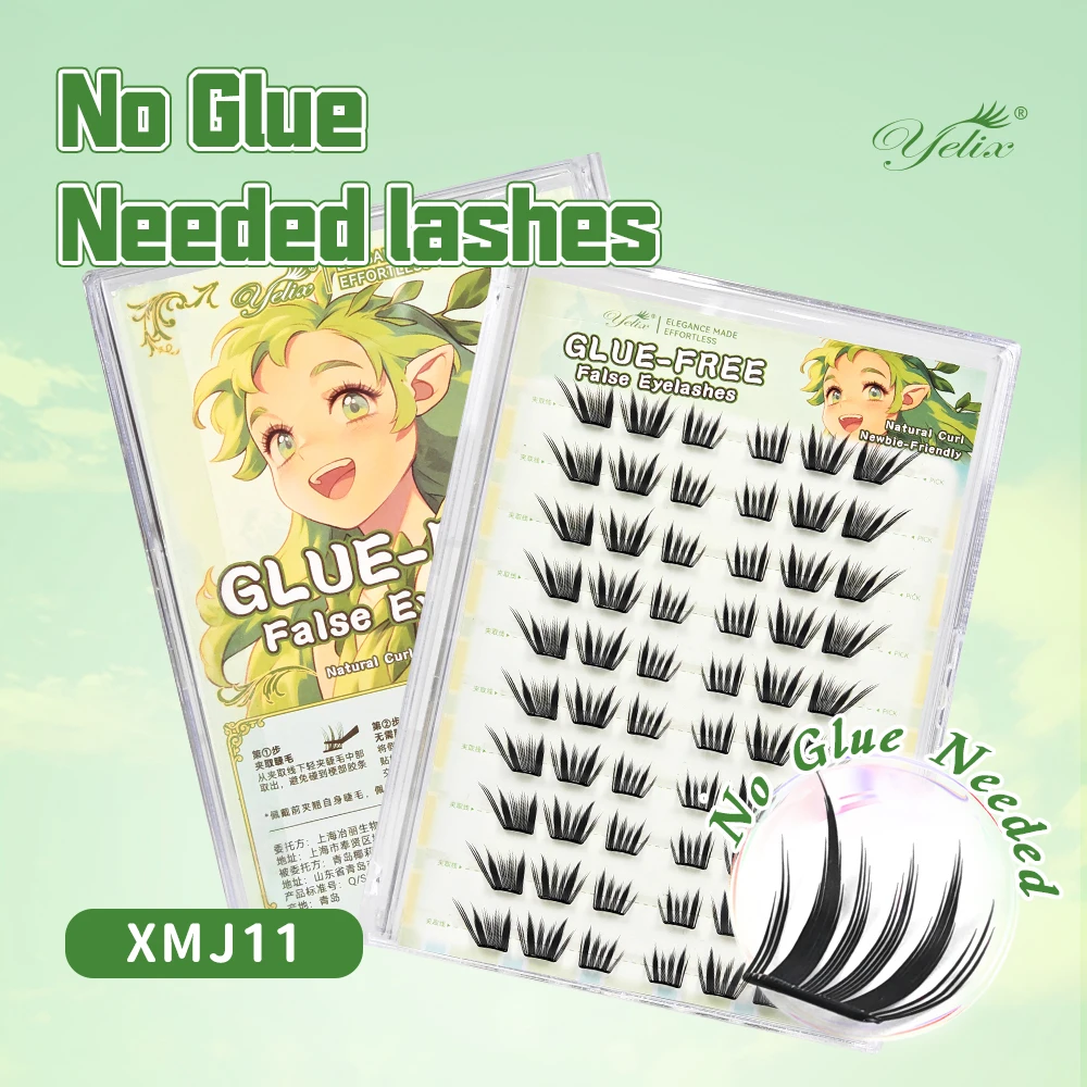 Yelix Natural Fox Style Cílios Postiços 3D Cílios Individuais Clusters Manga Cílios Autoadesivos para Maquiagem Diária