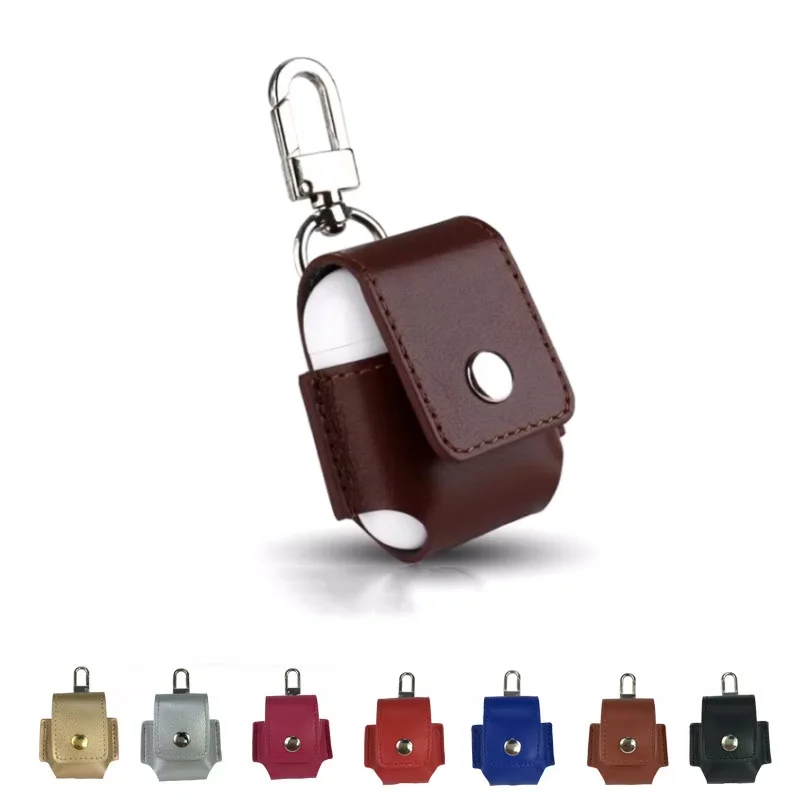 Funda protectora para auriculares inalámbricos Air Pods, funda de cuero PU con soporte, fundas de carga con gancho para Apple AirPods