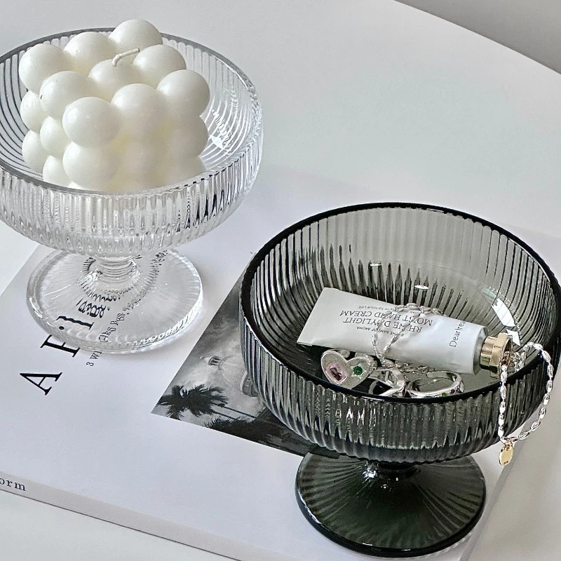 Luxury Stemmed Glass Jewelry Box, Transparent Display Tray for Perfume & Key, Modern Entryway Vanity Organizer with Crystal Base