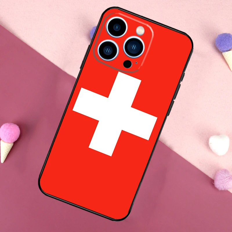 Switzerland Swiss Flag Phone Case For iPhone 16 15 11 12 13 14 Pro Max Mini X XS Max XR Plus Full Cover