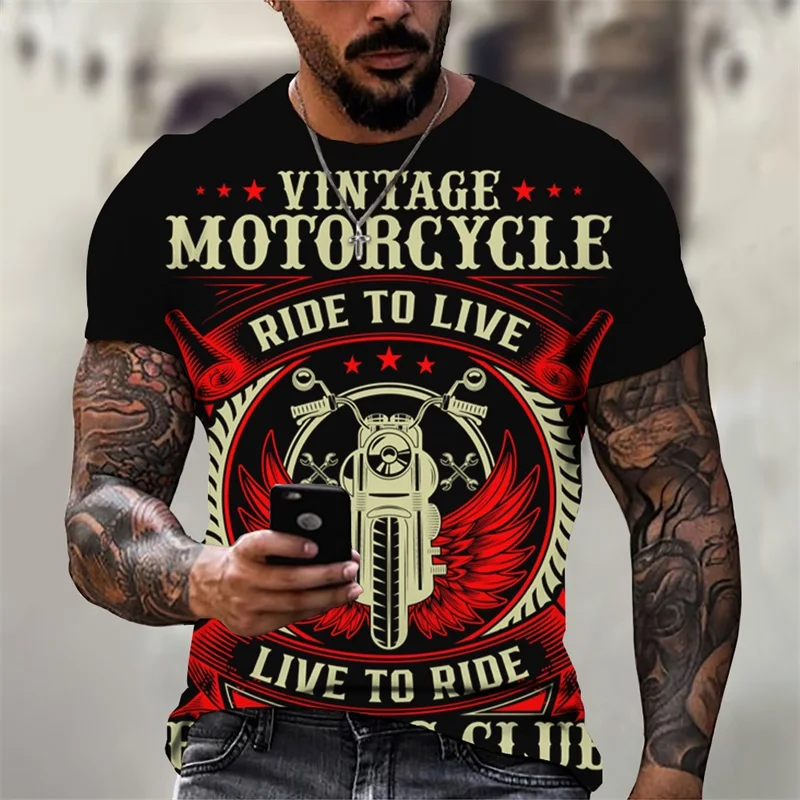 Retro Motorcycle Graphic Tshirt For Men 3d Print Oversized Men's Vintage Tee Tops Clothing Motor Biker Racing Tshirts Streetwear