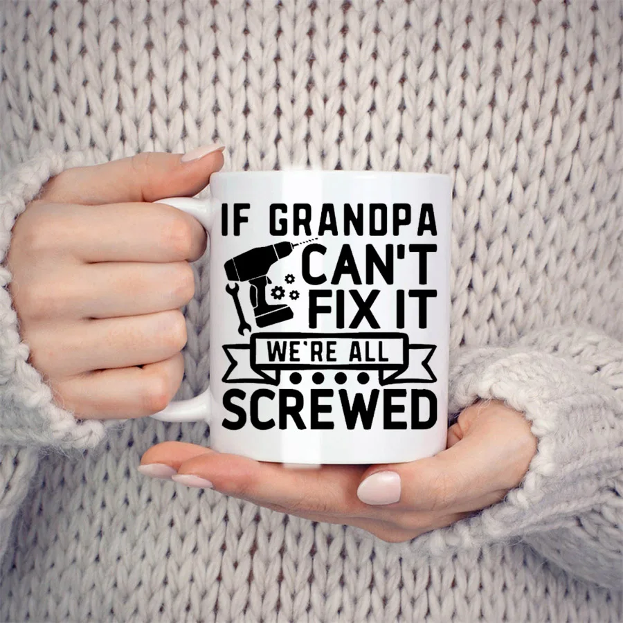 Grandpa Gifts Wrench Mugs For Him from Granddaughter, Grandpa Can Fix Father's Day Novelty Coffee Ceramic Tea Cups White 11 oz