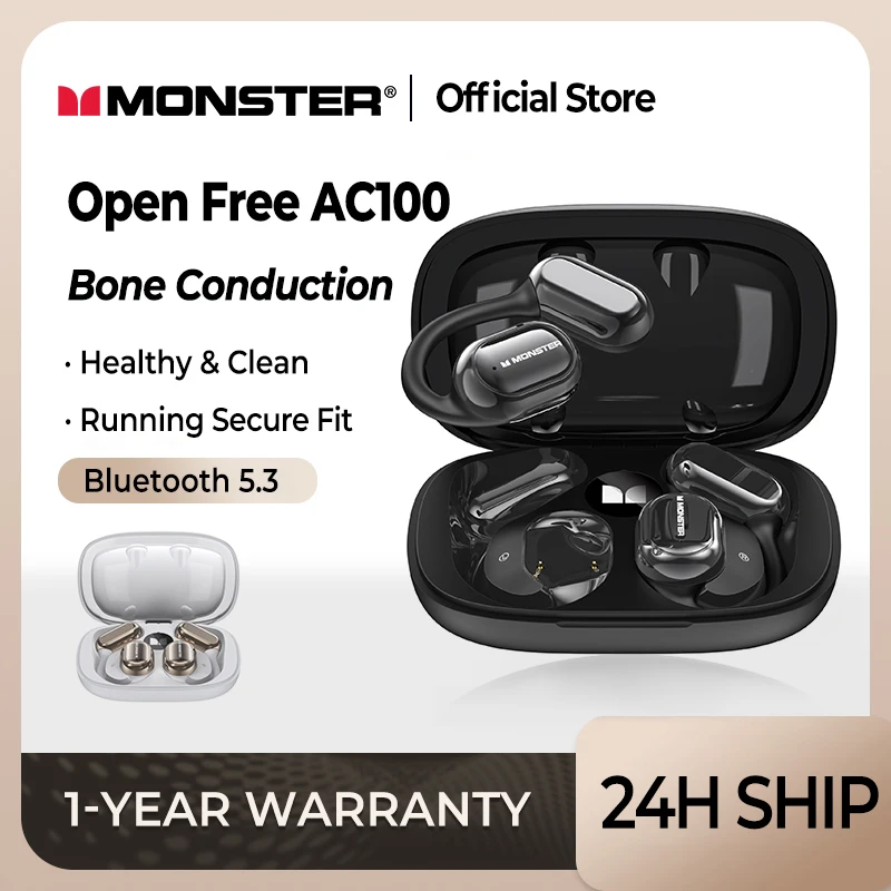 

Monster Open Free AC100 Bone Conduction Bluetooth Earphones Wireless Sports Headphones Stereo Waterproof Touch Control Earbuds