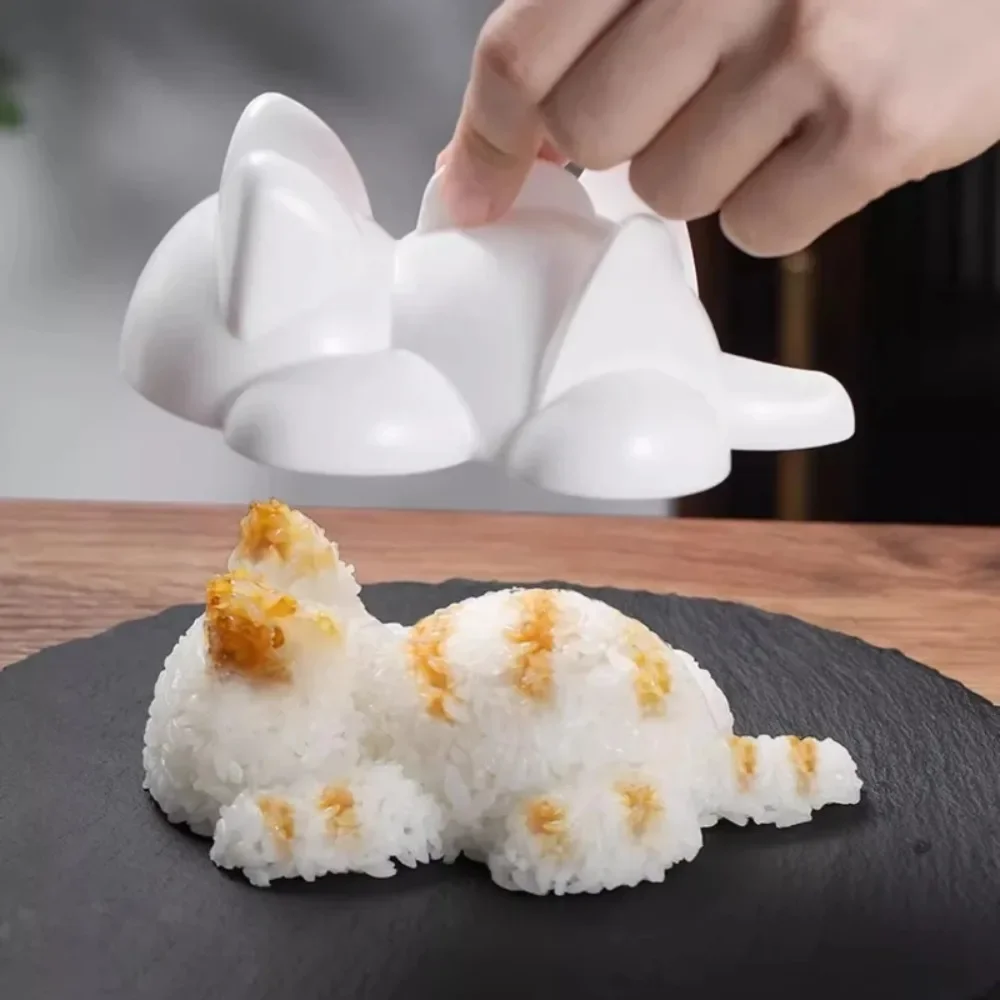 Molde de Onigiri em Formato de Gato, Modelador de Bolinhos de Arroz Fofo para Crianças, Faz Formas de Sushi e Purê de Vegetais, Ferramenta de Cozinha Livre de BPA