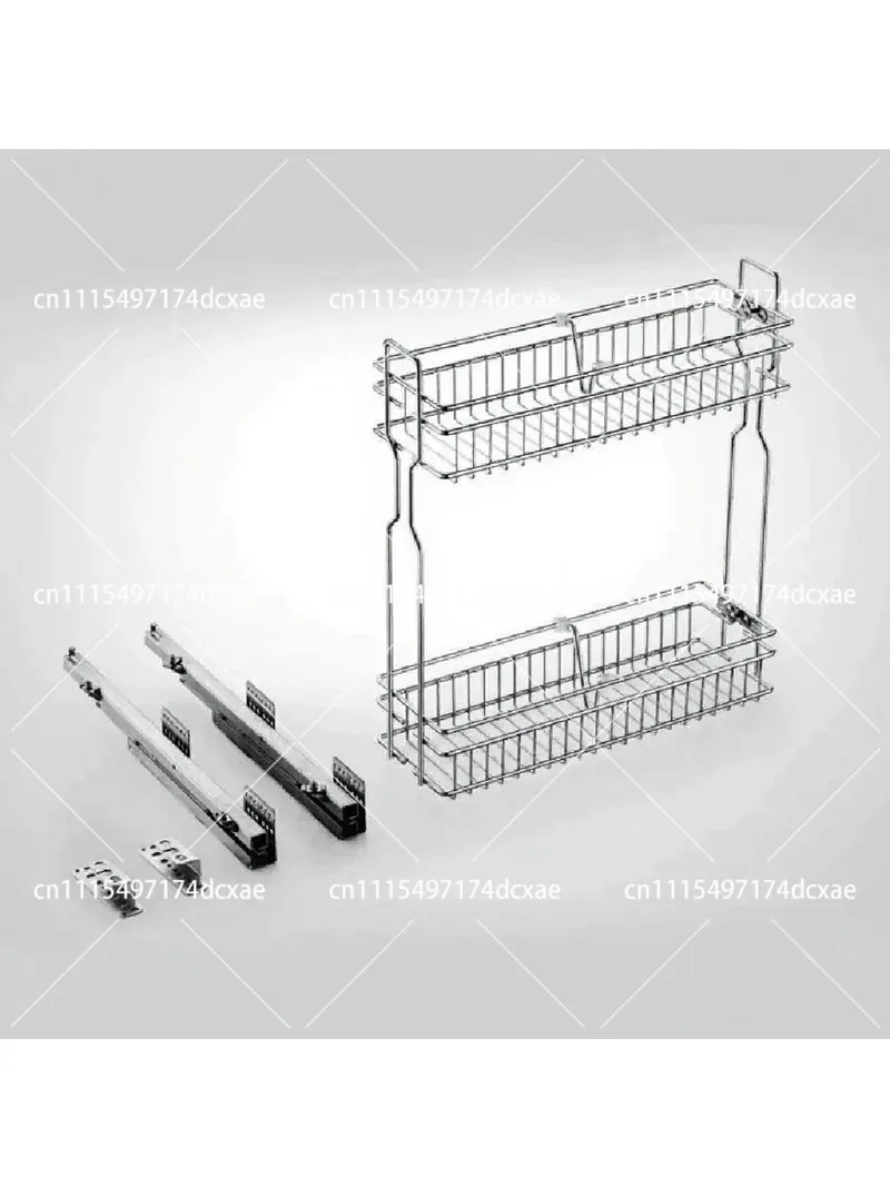 Narrow Double-Layer Pull-Out Spice Rack with Damping Slide, Kitchen Cabinet Seasoning Storage Organizer