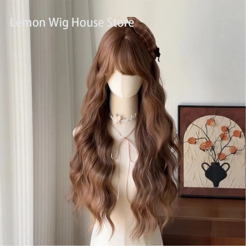 

v;7,e\6'Fashion Brown Wavy with Bangs Natural Synthetic Wigs Long Curly Hair for Women Daily Party Lolita Wig Heat Rh;3,p\5/