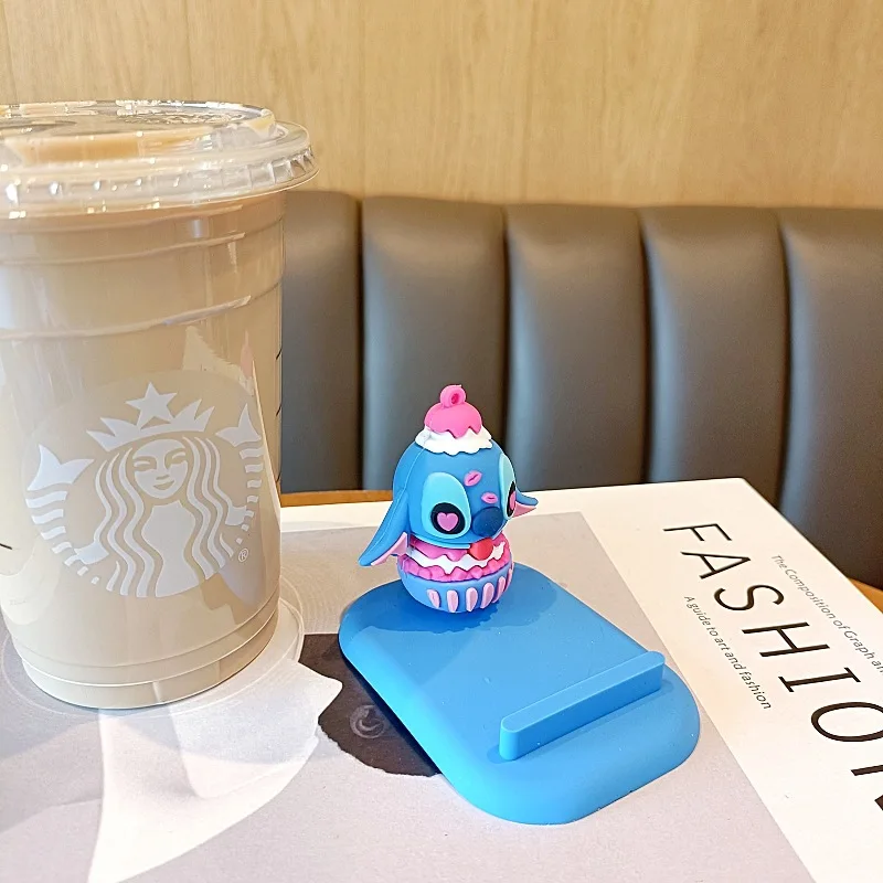 Disney Stitch Mobile Phone Holder Anime Figure Scrump Modeling Flat IPad Lazy Holder Portable Foldable Holder Car Decorations