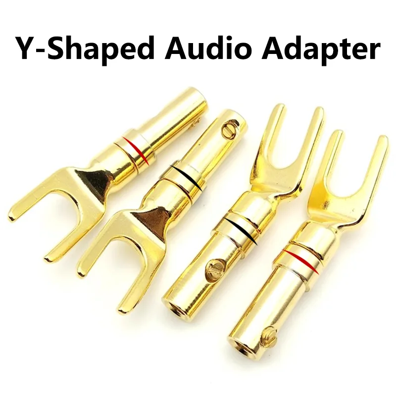 8PcsHorn Cable Plug Brass Audio Adapter  Y-shape Gold-plated Silver-plated Fork Connector