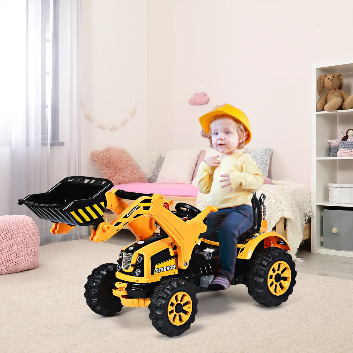 Kids Ride On Excavator Truck 12V Battery Powered With Front Loader Digger Yellow