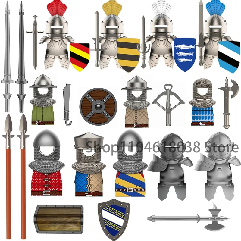 V1002 Mittelalterliche Bogenschützen Ritter Burgwächter Palädiner Ritter Schwarze Adler Ritter Schwere Rüstung Baustein-Zubehör Spielzeug
