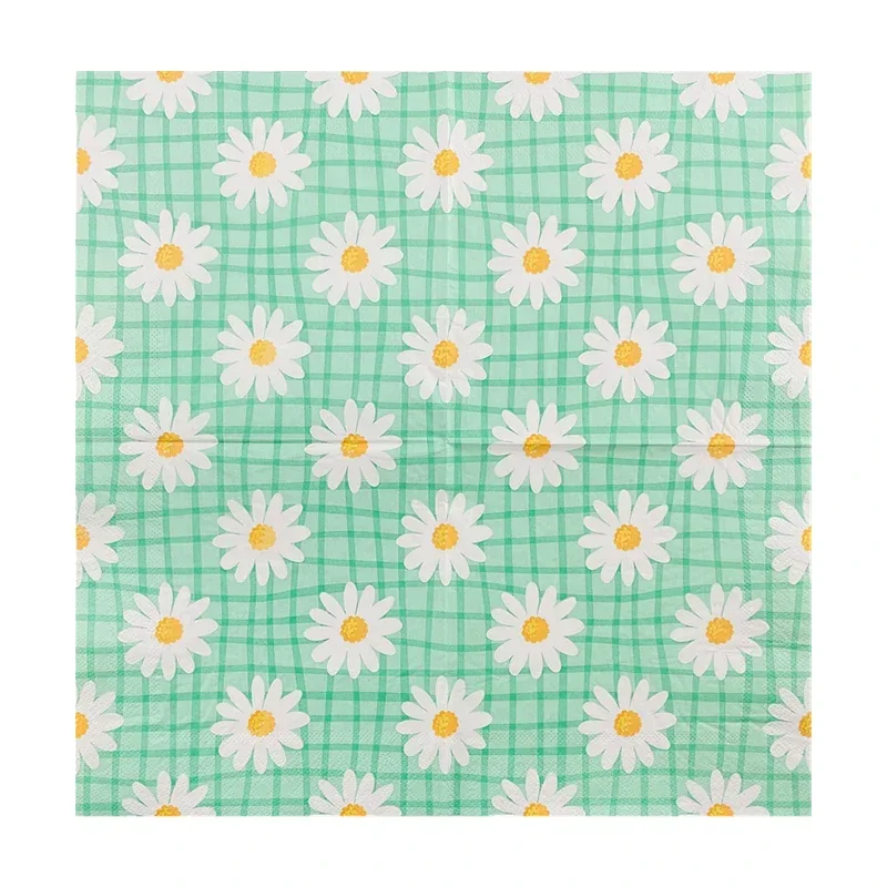 Fresh Check Printed Napkins Disposable Western Placemats Picnic Placemats Napkins Little Daisy Pattern Coloured Paper Towels