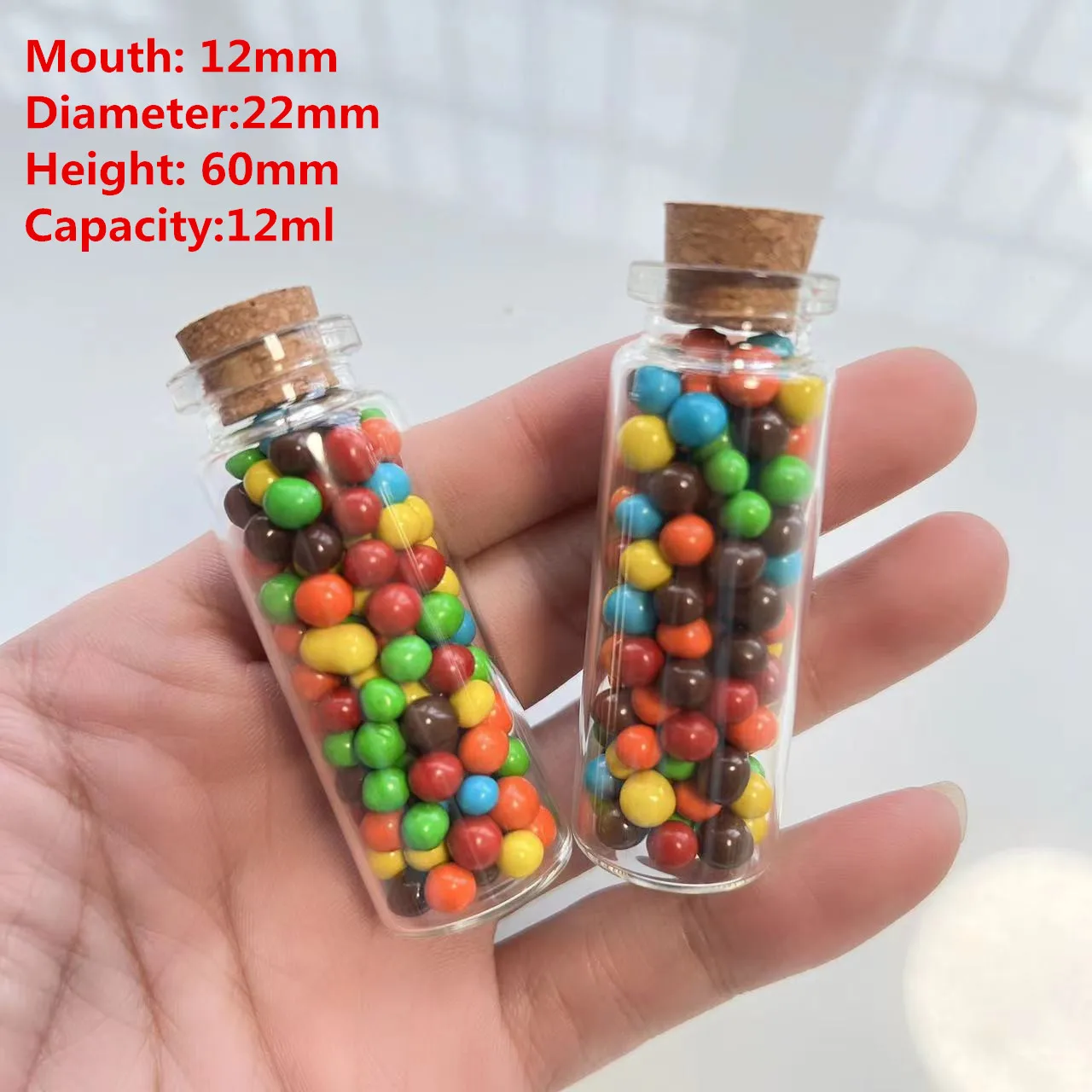 Small Glass Bottles 50pcs/Lot 12*22*60mm 12ml Glass Test tube With Cork Stopper Crafts Tiny Empty Glass Jars Mini Bottle Gift