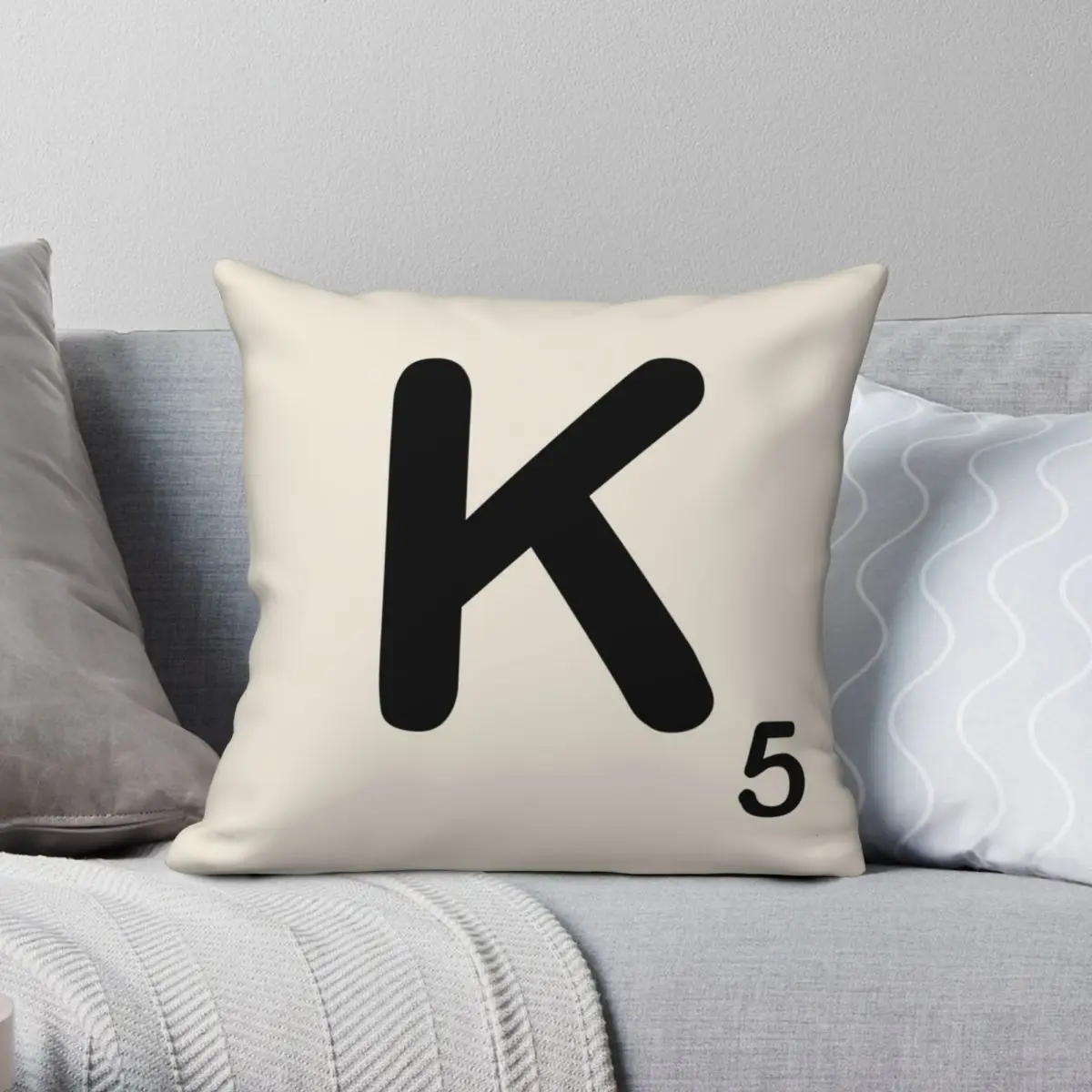 

Scrabble Tile K Square Pillowcase Polyester Linen Velvet Pattern Zip Decorative Pillow Case Sofa Cushion Case Wholesale