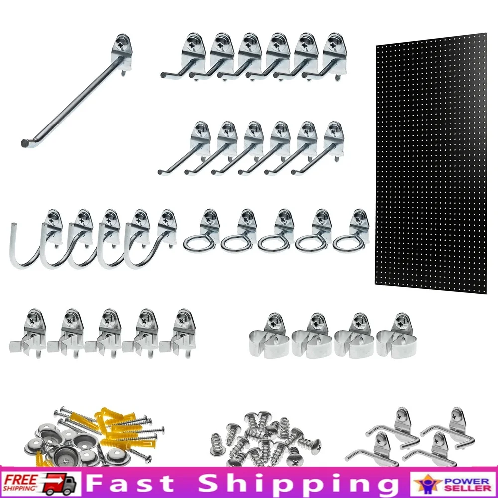 

Black Tempered Wood Pegboard Storage Kit 24x48 Inch with 36 Locking Hooks Wall Mounting Hardware Garage Craft Room Organization