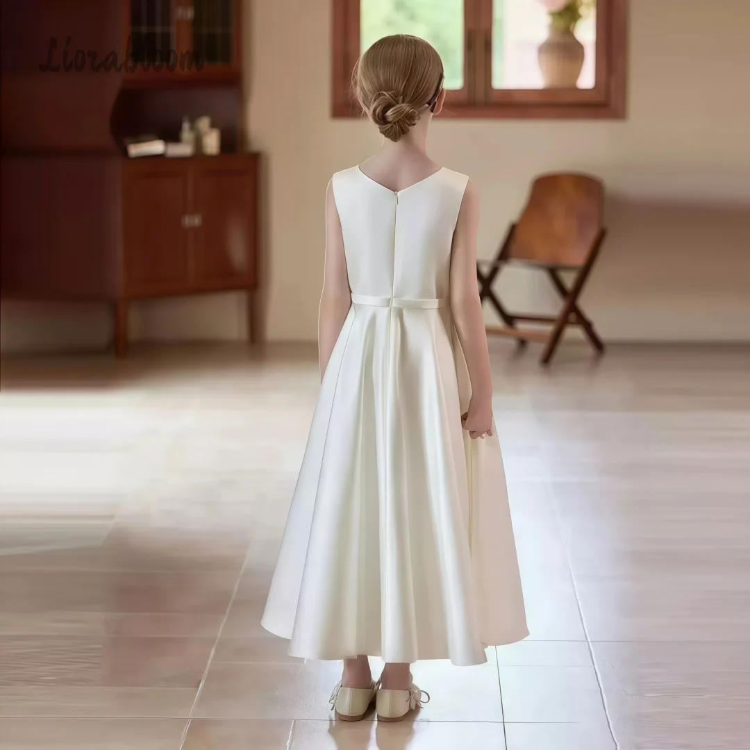 Abito Formale Bianco Semplice per Ragazze, Vestito Elegante e Leggero da Damigella, Abbigliamento Formale per Matrimoni e Feste, Abito da Cerimonia