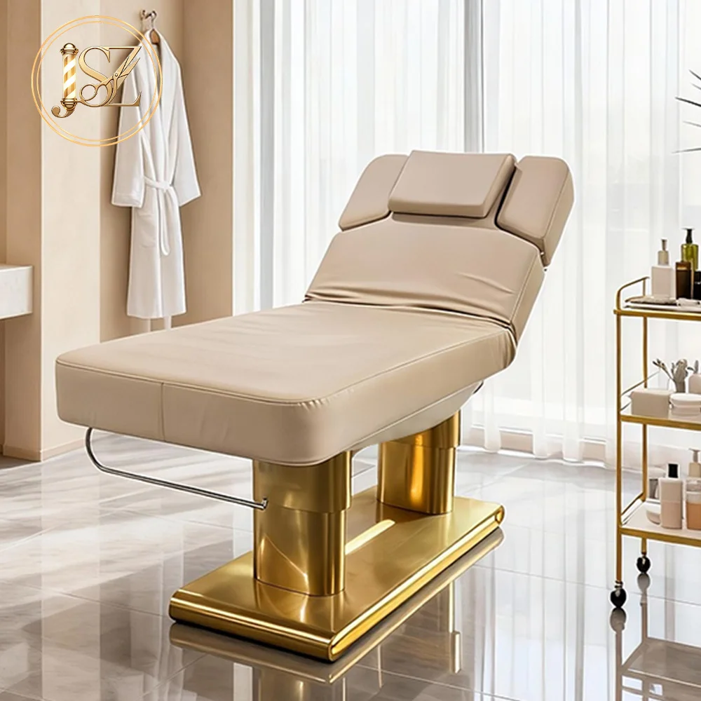 4 Motors Golden Base Electric Massage Bed Full Body Heating Design Luxury Spa Beauty Bed