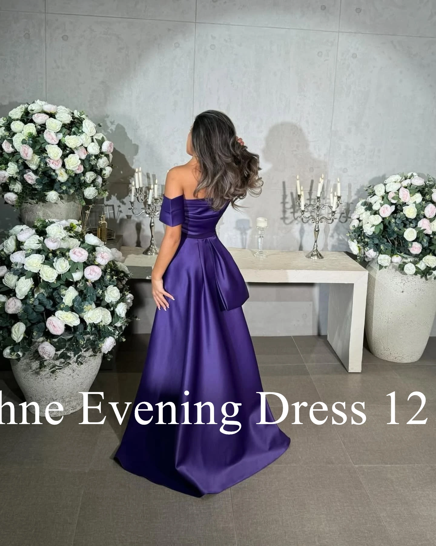 Vestido De noche moderno personalizado sin tirantes con hombros descubiertos, elegante Vestido De fiesta De manga corta con Panel y pliegues, color morado