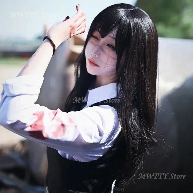 

CyMitaka Asa Косплей Аниме Бензопила Человек Митака Аса Косплей Костюм Униформа Парики Хэллоуин Карнавальные платья для женщин