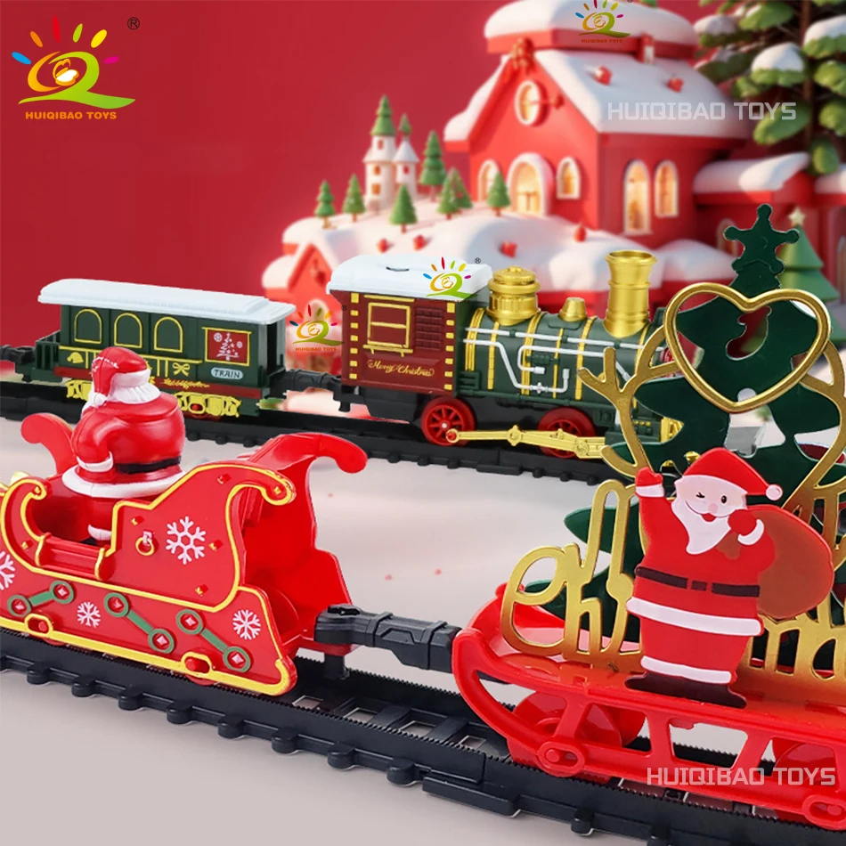 HUIQIBAO Albero di Natale Treno Elettrico Tracce Set Babbo Natale Auto da carico con Suoni di Natale Luci Giocattoli per Adulti Regalo di Capodanno