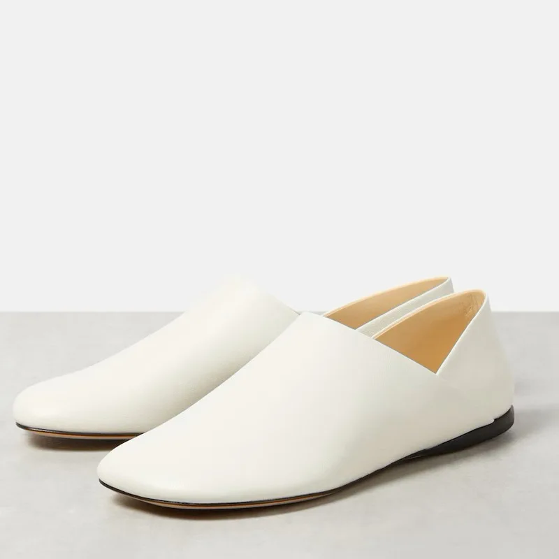 

Soft Leather Comfortable Breathable Loafers Versatile Square Toe Flats Two-In-One Slip-On Women Lazy Shoes Chaussure Femme