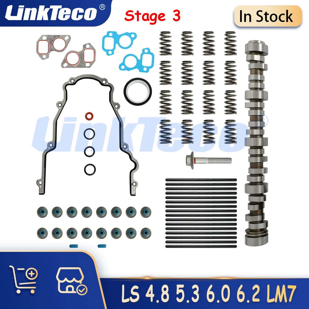 LS Stage 3 Truck Camshaft Lifter Kit 7.400 Pushrods Springs For 4.8 5.3 6.0 L 1999-2013 GMC Chevy Buick Truck Chevrolet Cadillac