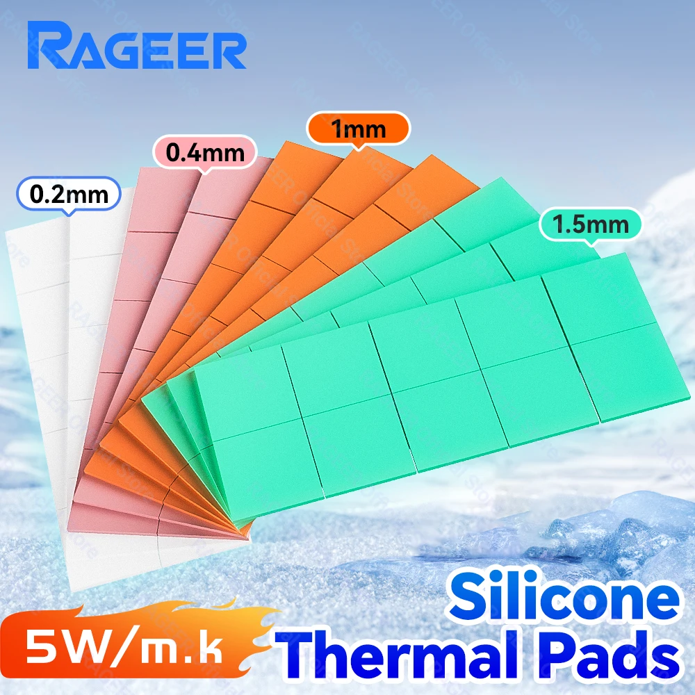 RAGEER 100pcs Thermal Pad Conductive Silicone High Radiator Cool for PC Heatsink Laptop/CPU/GPU/SSD Enclosure/IC Chipset Cooling