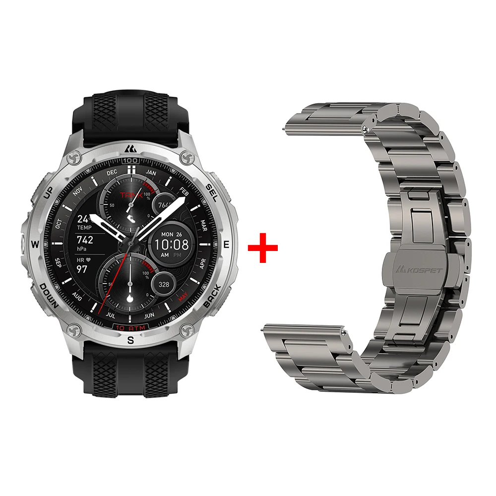 KOSPET Tank T4 Smart Watch voor heren GPS Offline kaarten 32G ROM 10ATM Waterdicht Hartslag Duiken Skiën Wandelen voor Android IOS