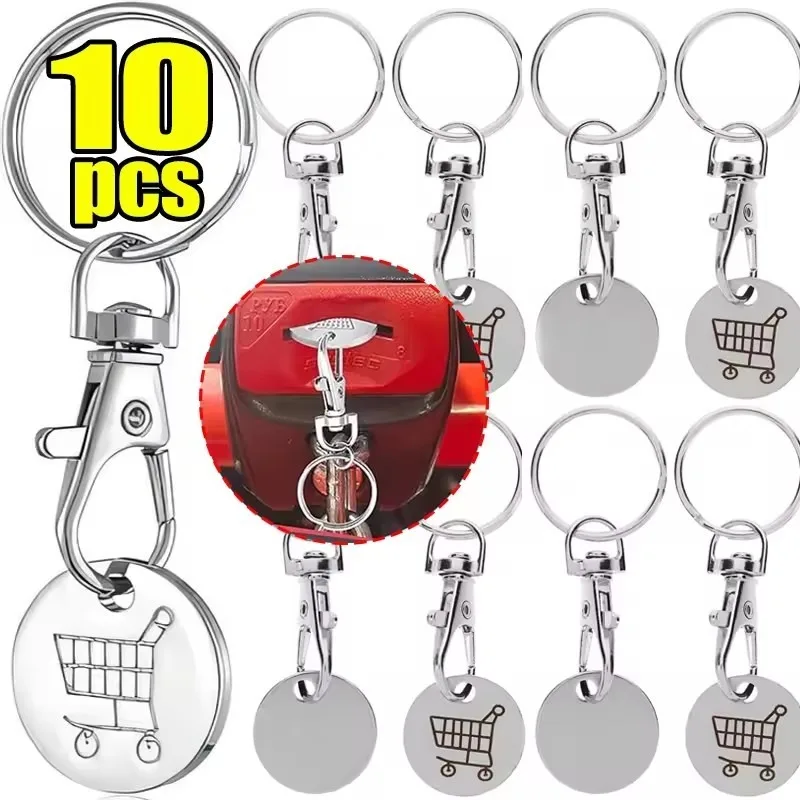 Shopping Cart Trolley Tokens Key Ring Mini Metal Stainless Steel Key Ring Remover Coin Label Keychain Unisex Grocery Decoration