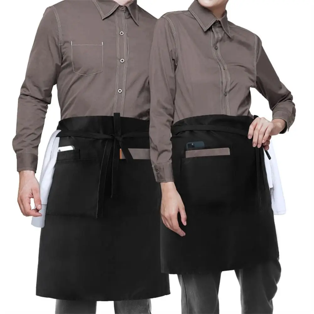 Adult Bib Abrasion Resistant Chef Apron with 2 Pockets Thick Coffee House Working Aprons Half Body Kitchen Pinafore Restaurant