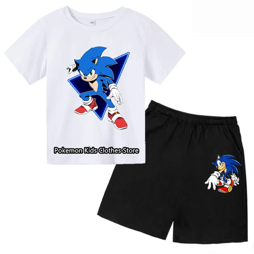 New Mario T-Shirt Sonic Boys Girls Teenager Summer Short Sleeve Tops Children Casual Mickey Mouse Tops Tee Shirt set