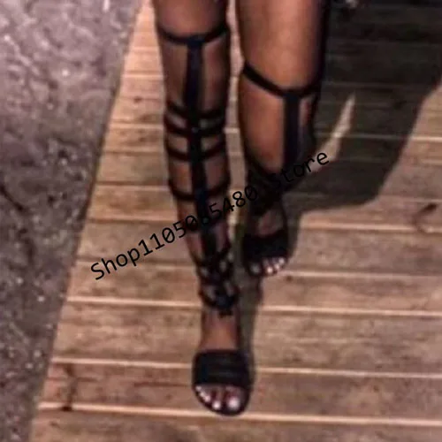 

Sandals Ladies Fashion Casual Flats Knee High Boot Retro Shoes Sandal 2026 New Peep Toe Women Outdoor Cool Summer Boots 44