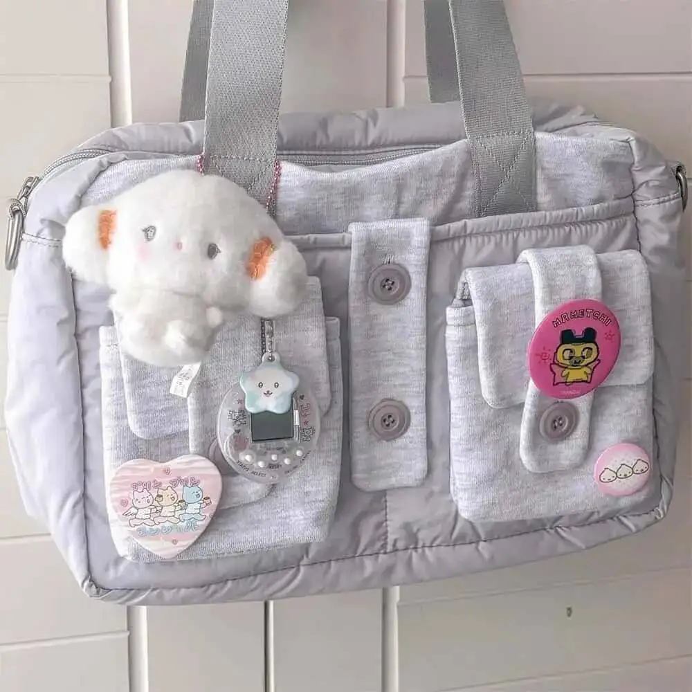 

Bloom Haruku Grey Casual Handbag Women High Street Pocket Chic Y2k Shoulder Purse Female Retro Crossbody Bags Aesthetic