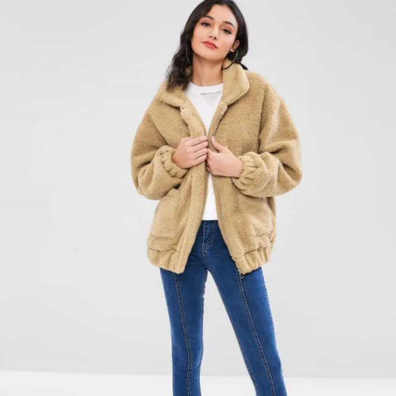 Women's Fall Winter Tops Jacket Sweatshirt Plush Zipper Pocket Velvet Thickened Warm Retro Simple Comfortable Advanced Versatile